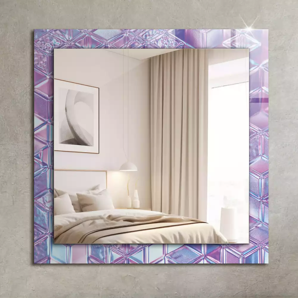 Miroir rectangulaire avec cadre imprimé cubes colorés transparents