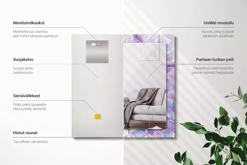 Miroir rectangulaire avec cadre imprimé cubes colorés transparents