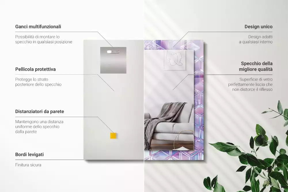 Miroir rectangulaire avec cadre imprimé cubes colorés transparents