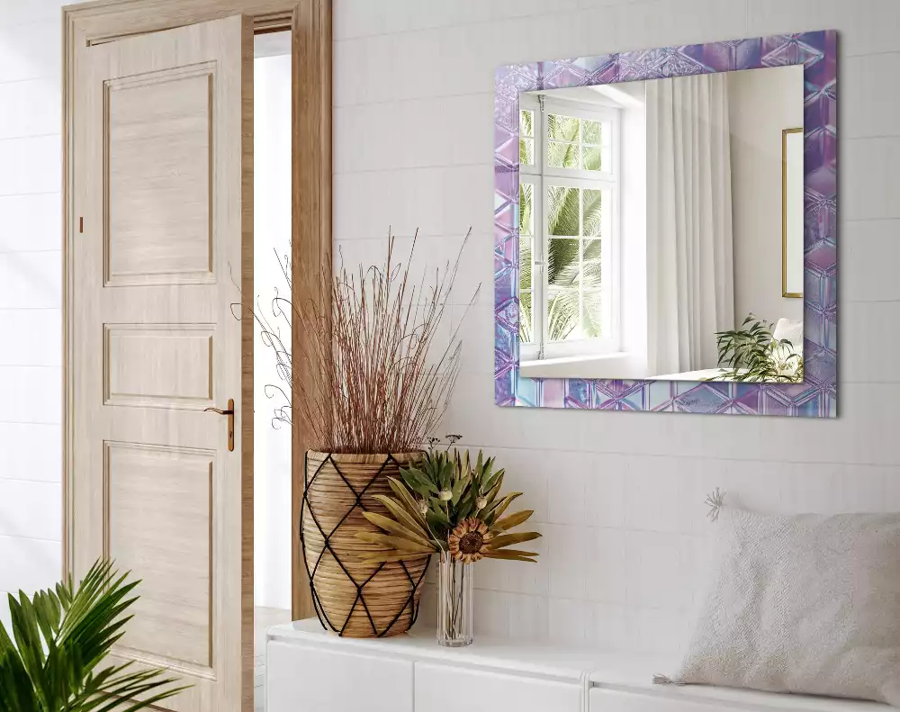 Miroir rectangulaire avec cadre imprimé cubes colorés transparents