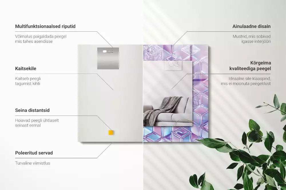 Miroir rectangulaire avec cadre imprimé cubes colorés transparents
