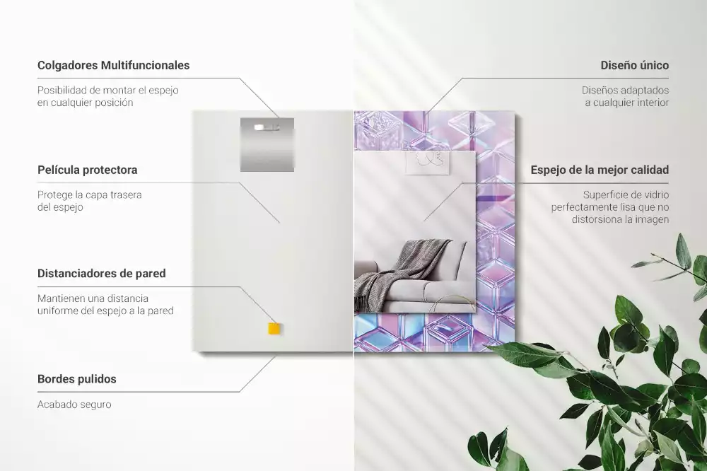 Miroir rectangulaire avec cadre imprimé cubes colorés transparents