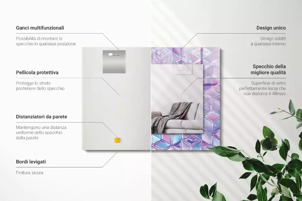 Miroir rectangulaire avec cadre imprimé cubes colorés transparents