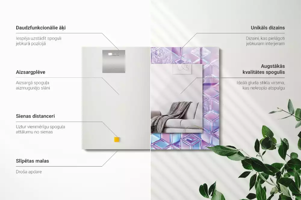 Miroir rectangulaire avec cadre imprimé cubes colorés transparents