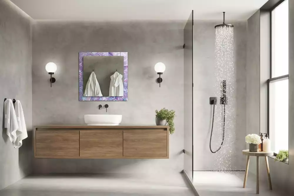 Miroir rectangulaire avec cadre imprimé cubes colorés transparents