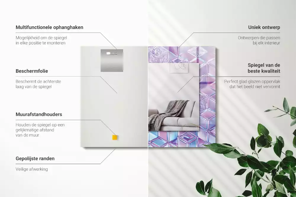 Miroir rectangulaire avec cadre imprimé cubes colorés transparents