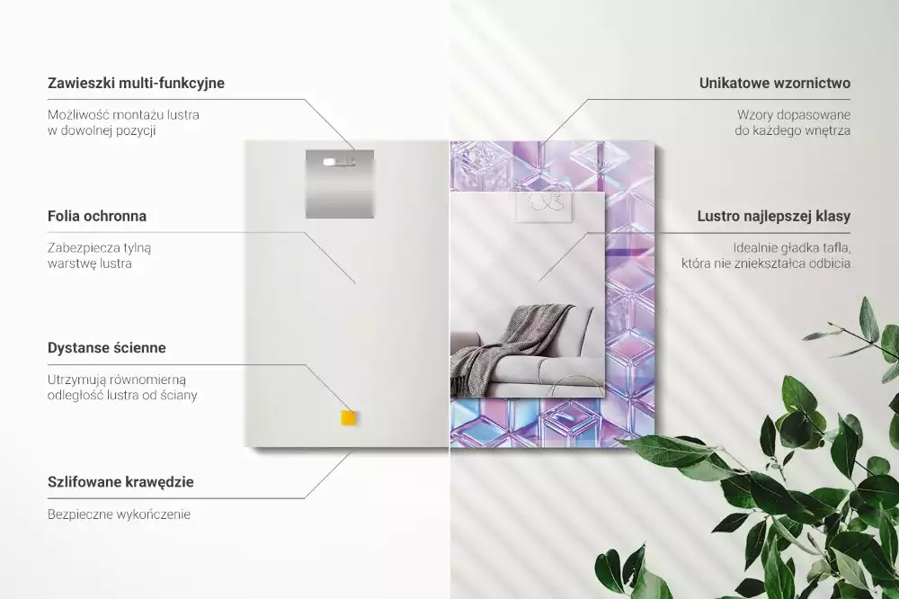 Miroir rectangulaire avec cadre imprimé cubes colorés transparents