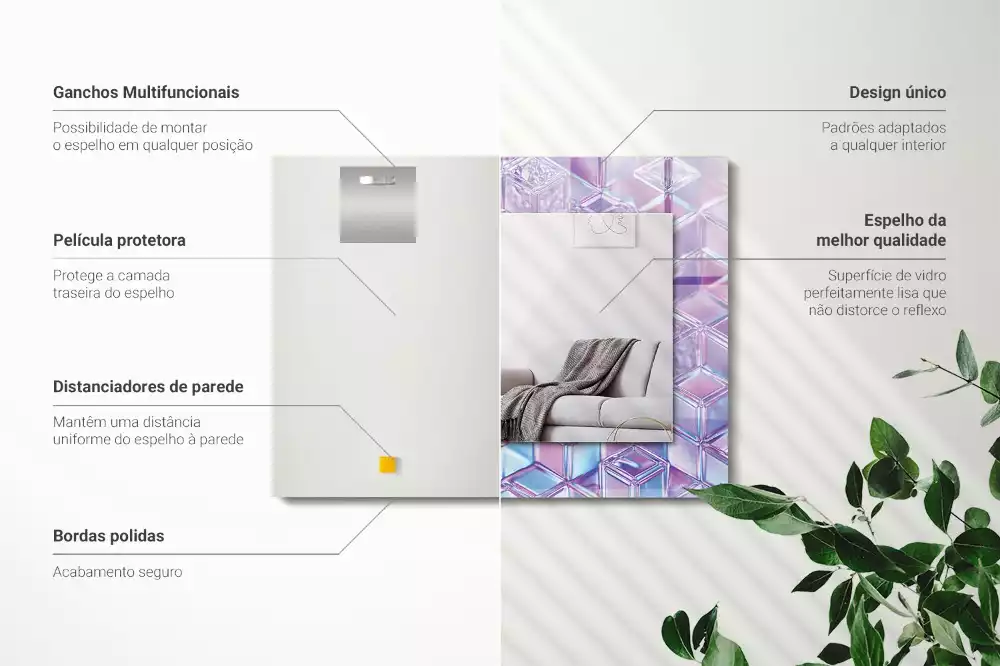Miroir rectangulaire avec cadre imprimé cubes colorés transparents