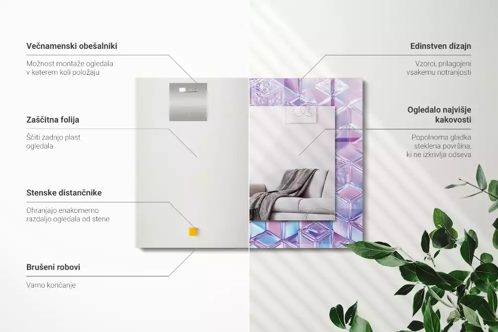 Miroir rectangulaire avec cadre imprimé cubes colorés transparents
