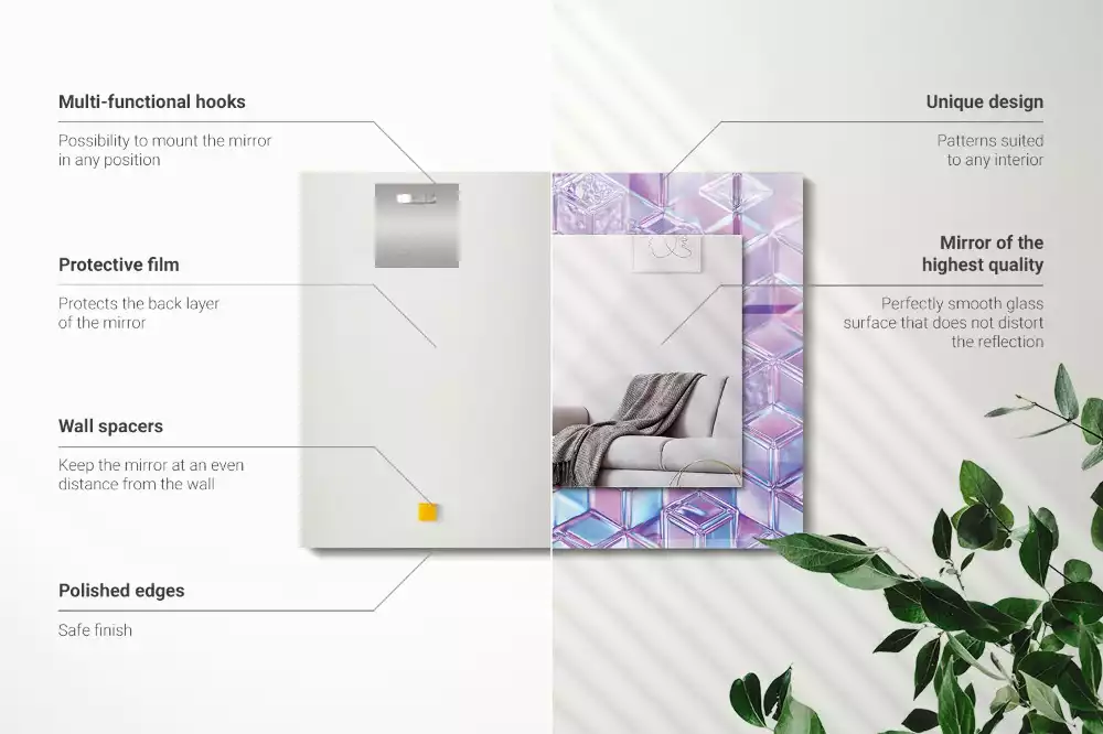 Miroir rectangulaire avec cadre imprimé cubes colorés transparents
