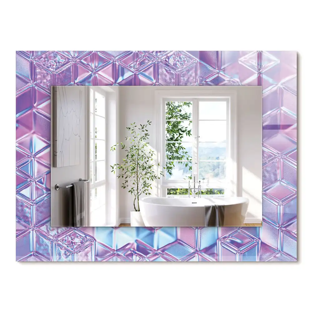 Miroir rectangulaire avec cadre imprimé cubes colorés transparents