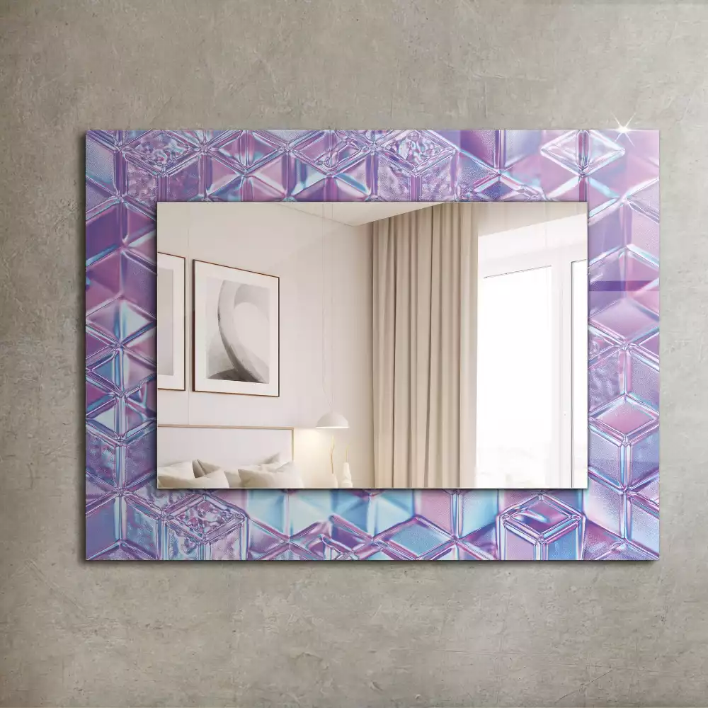 Miroir rectangulaire avec cadre imprimé cubes colorés transparents