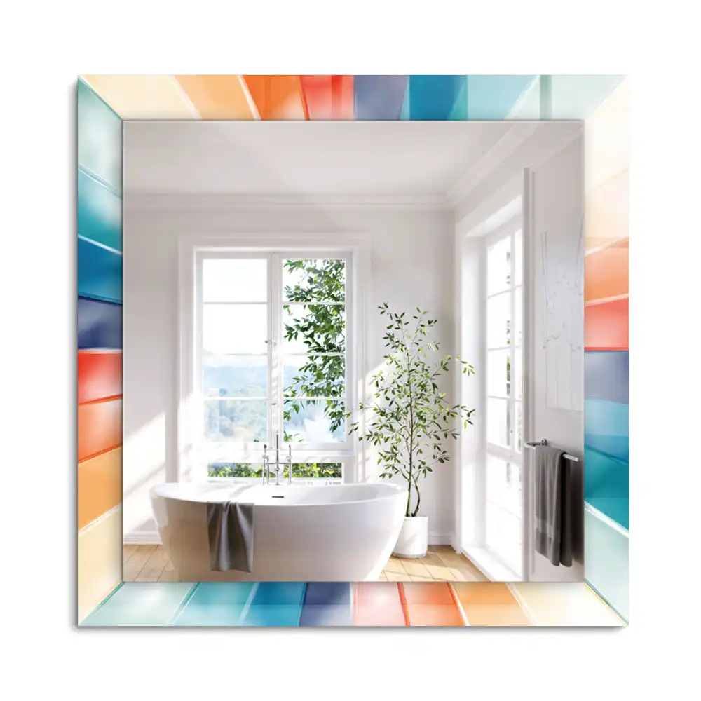 Miroir rectangulaire à cadre imprimé rayons de lumière colorés