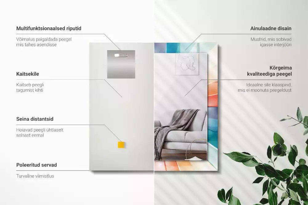 Miroir rectangulaire à cadre imprimé rayons de lumière colorés