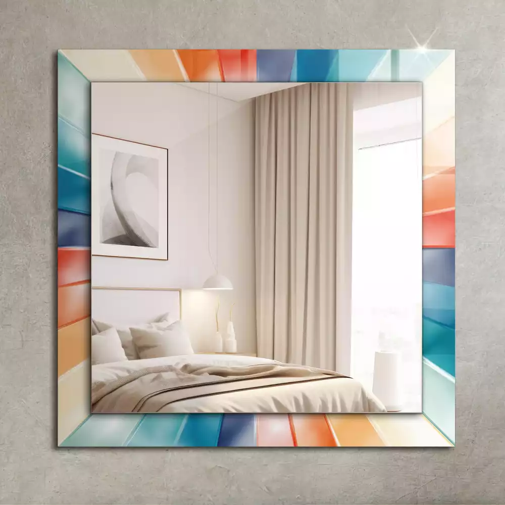 Miroir rectangulaire à cadre imprimé rayons de lumière colorés