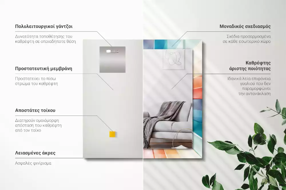 Miroir rectangulaire à cadre imprimé rayons de lumière colorés