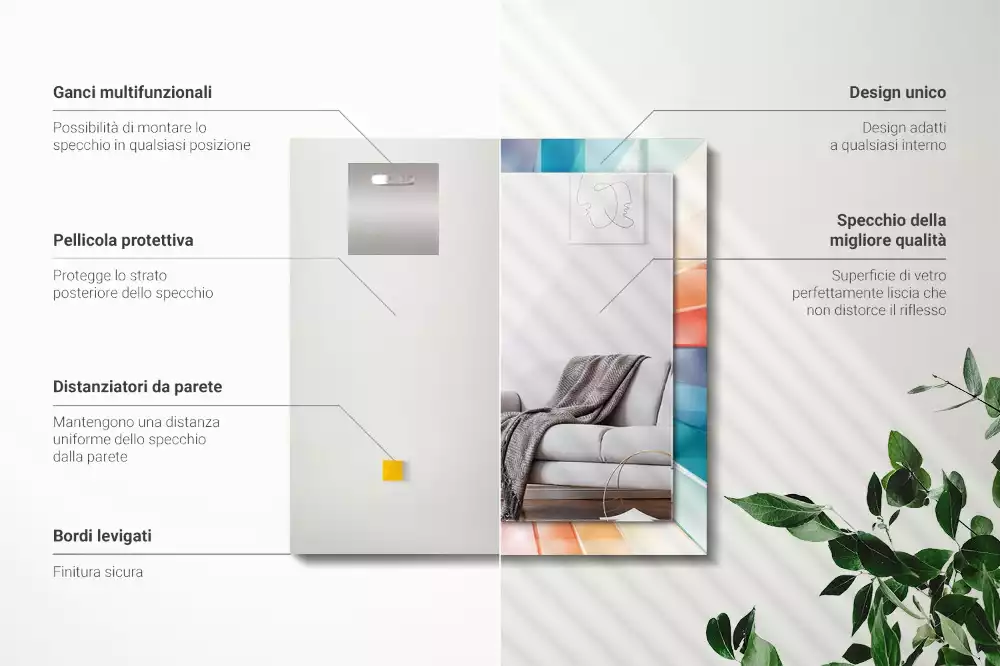 Miroir rectangulaire à cadre imprimé rayons de lumière colorés