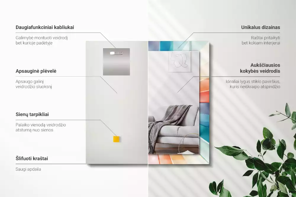 Miroir rectangulaire à cadre imprimé rayons de lumière colorés