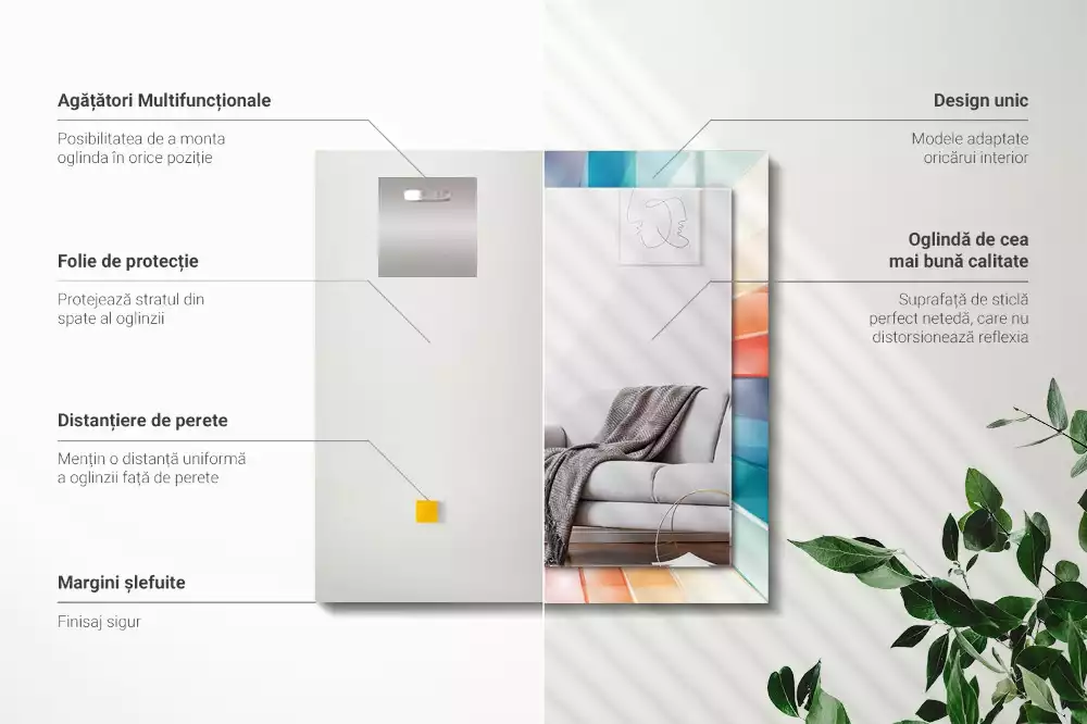 Miroir rectangulaire à cadre imprimé rayons de lumière colorés