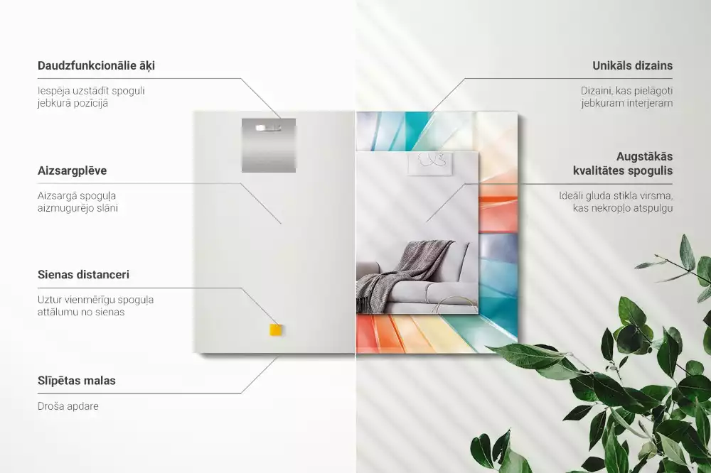 Miroir rectangulaire à cadre imprimé rayons de lumière colorés