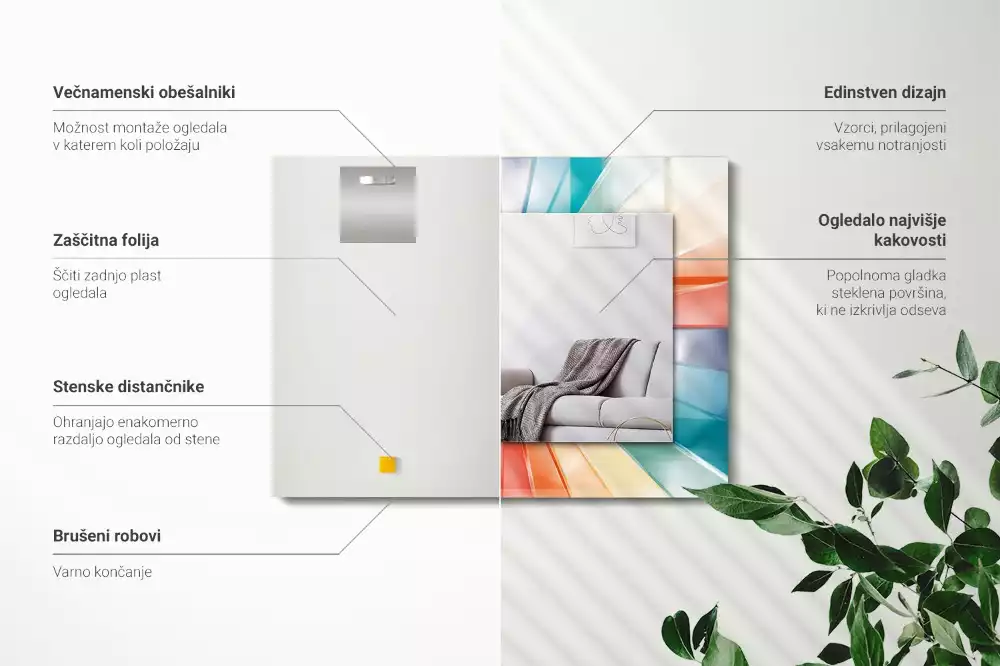 Miroir rectangulaire à cadre imprimé rayons de lumière colorés
