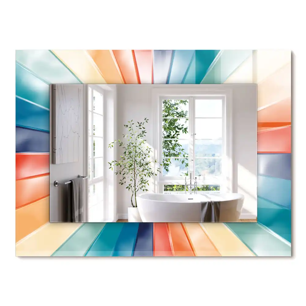 Miroir rectangulaire à cadre imprimé rayons de lumière colorés