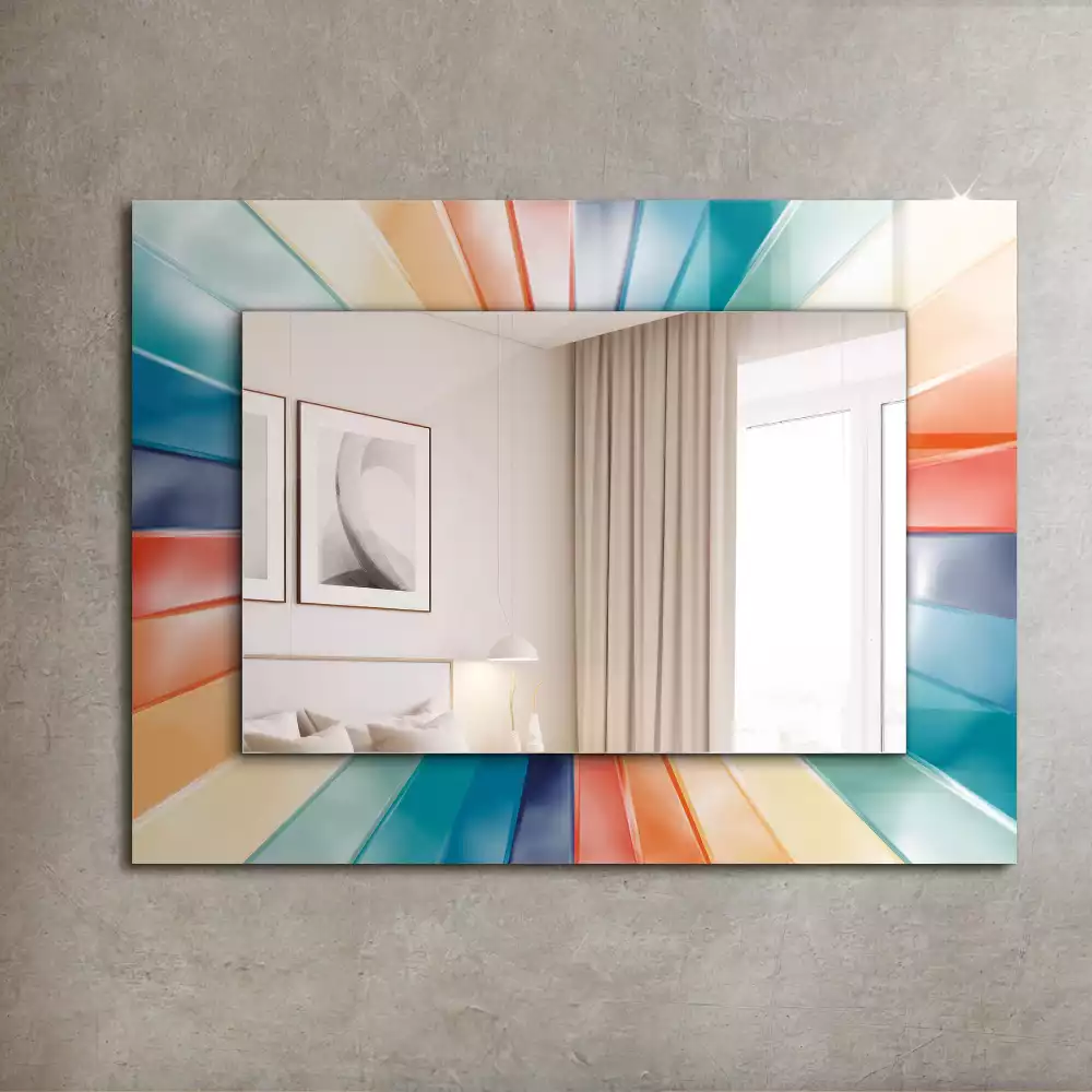 Miroir rectangulaire à cadre imprimé rayons de lumière colorés