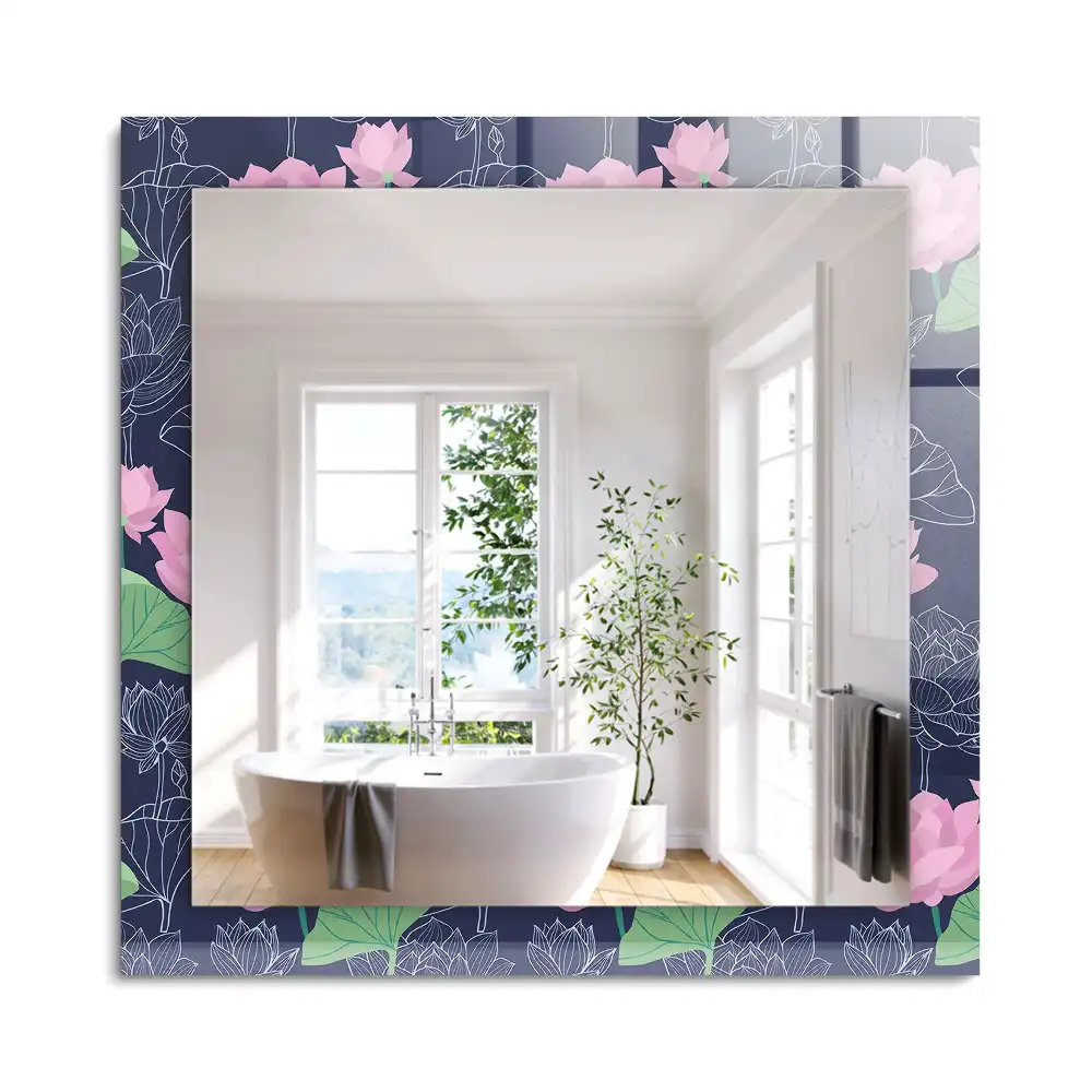 Miroir rectangulaire décoratif fleurs de lotus roses