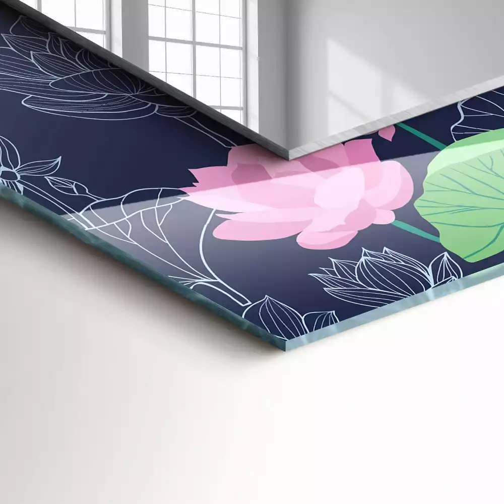 Miroir rectangulaire décoratif fleurs de lotus roses