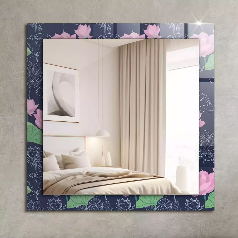 Miroir rectangulaire décoratif fleurs de lotus roses
