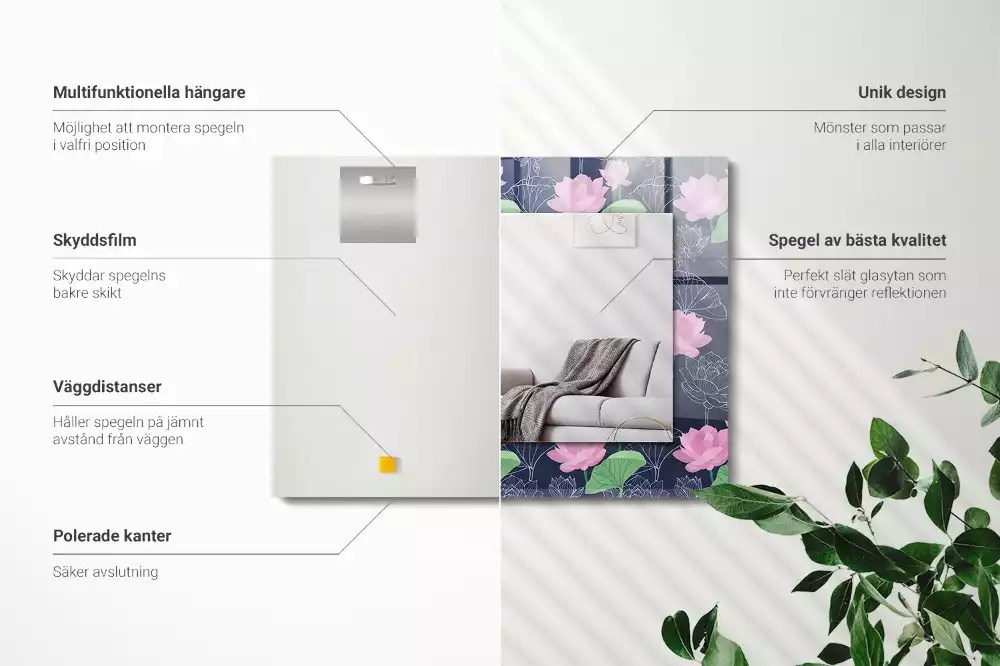 Miroir rectangulaire décoratif fleurs de lotus roses