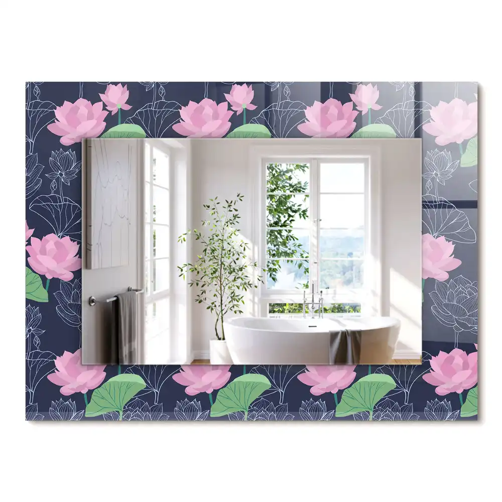 Miroir rectangulaire décoratif fleurs de lotus roses