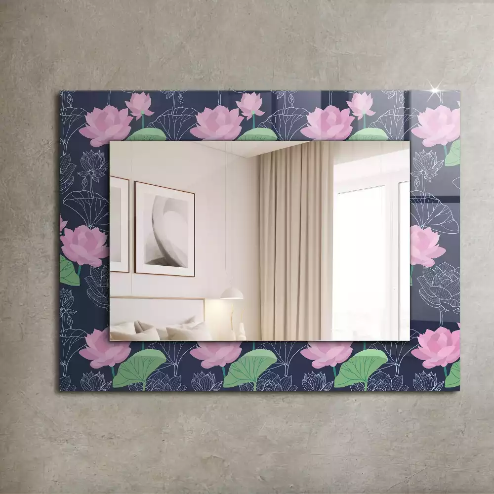 Miroir rectangulaire décoratif fleurs de lotus roses