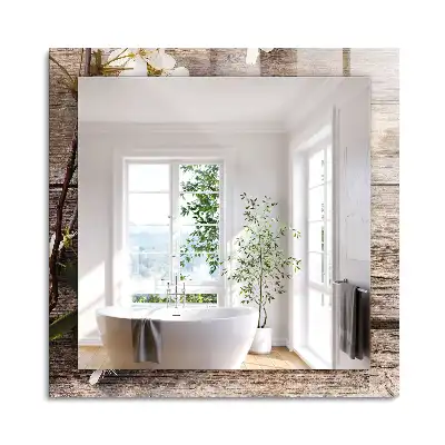 Miroir rectangulaire imprimé fleurs sur fond de bois