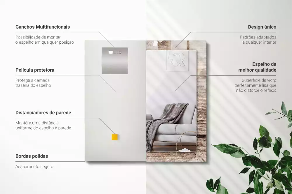 Miroir rectangulaire imprimé fleurs sur fond de bois