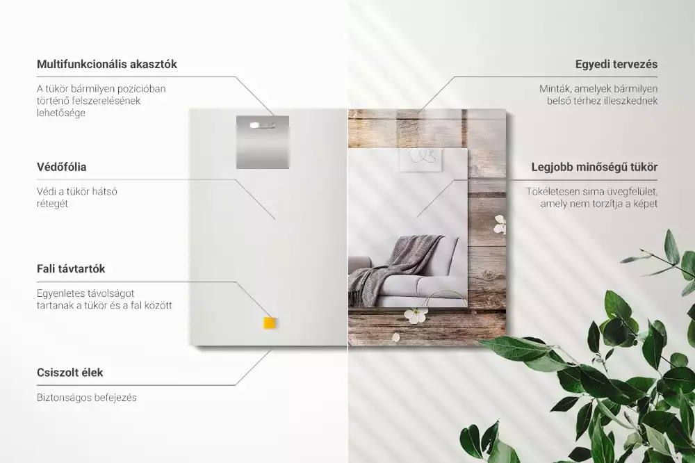 Miroir rectangulaire imprimé fleurs sur fond de bois