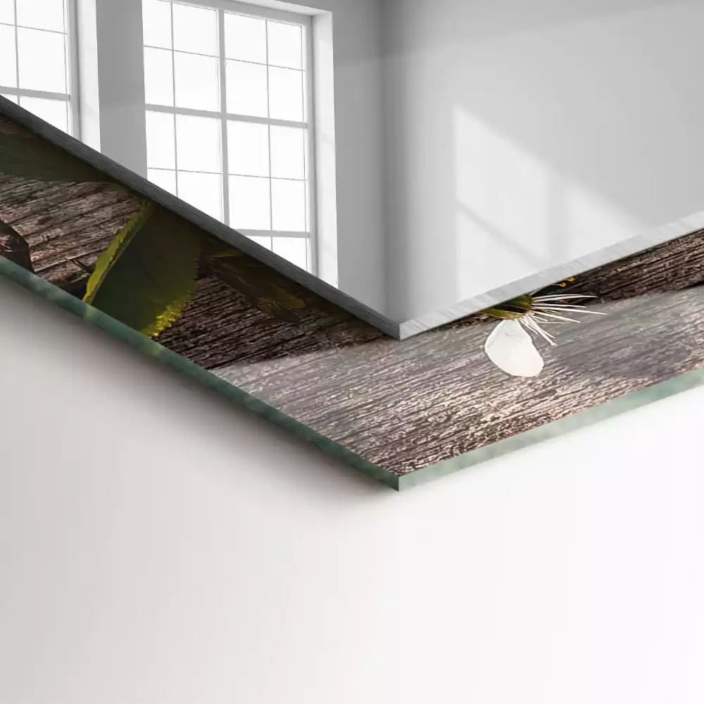 Miroir rectangulaire imprimé fleurs sur fond de bois