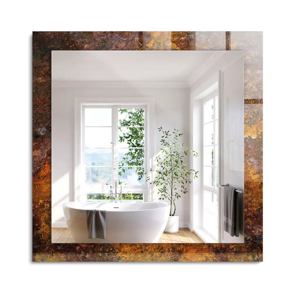 Miroir rectangulaire décoratif imprimé surface métallique rouillée