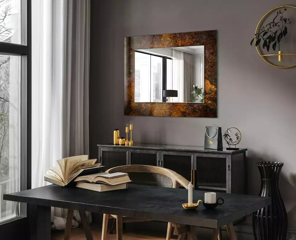 Miroir rectangulaire décoratif imprimé surface métallique rouillée