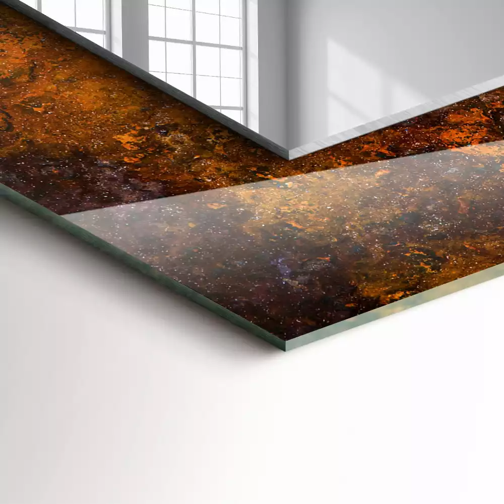 Miroir rectangulaire décoratif imprimé surface métallique rouillée