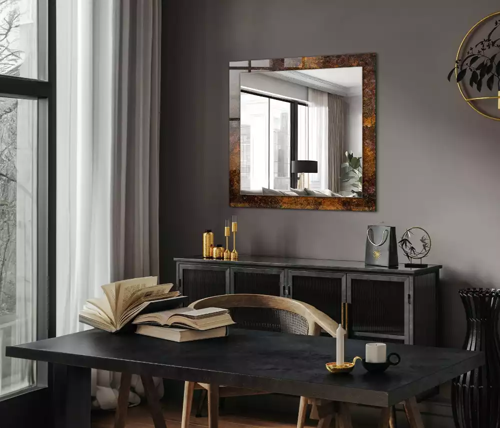 Miroir rectangulaire décoratif imprimé surface métallique rouillée