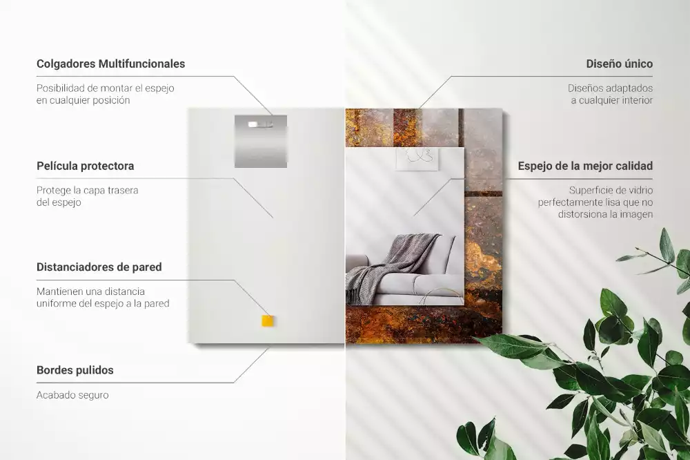 Miroir rectangulaire décoratif imprimé surface métallique rouillée