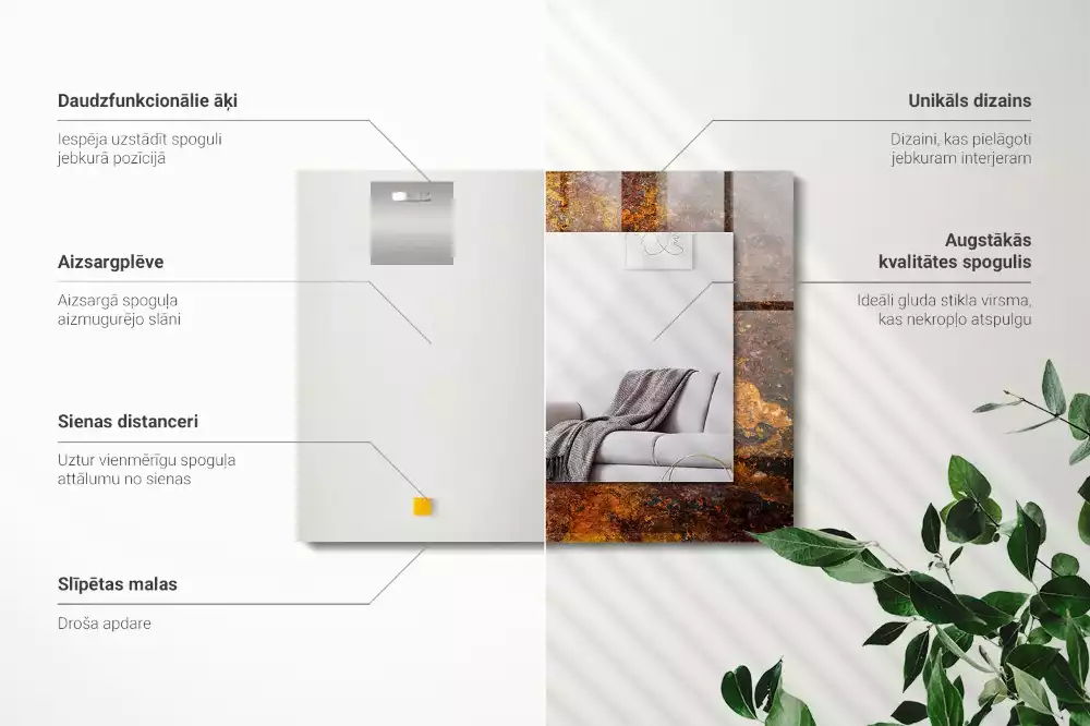 Miroir rectangulaire décoratif imprimé surface métallique rouillée