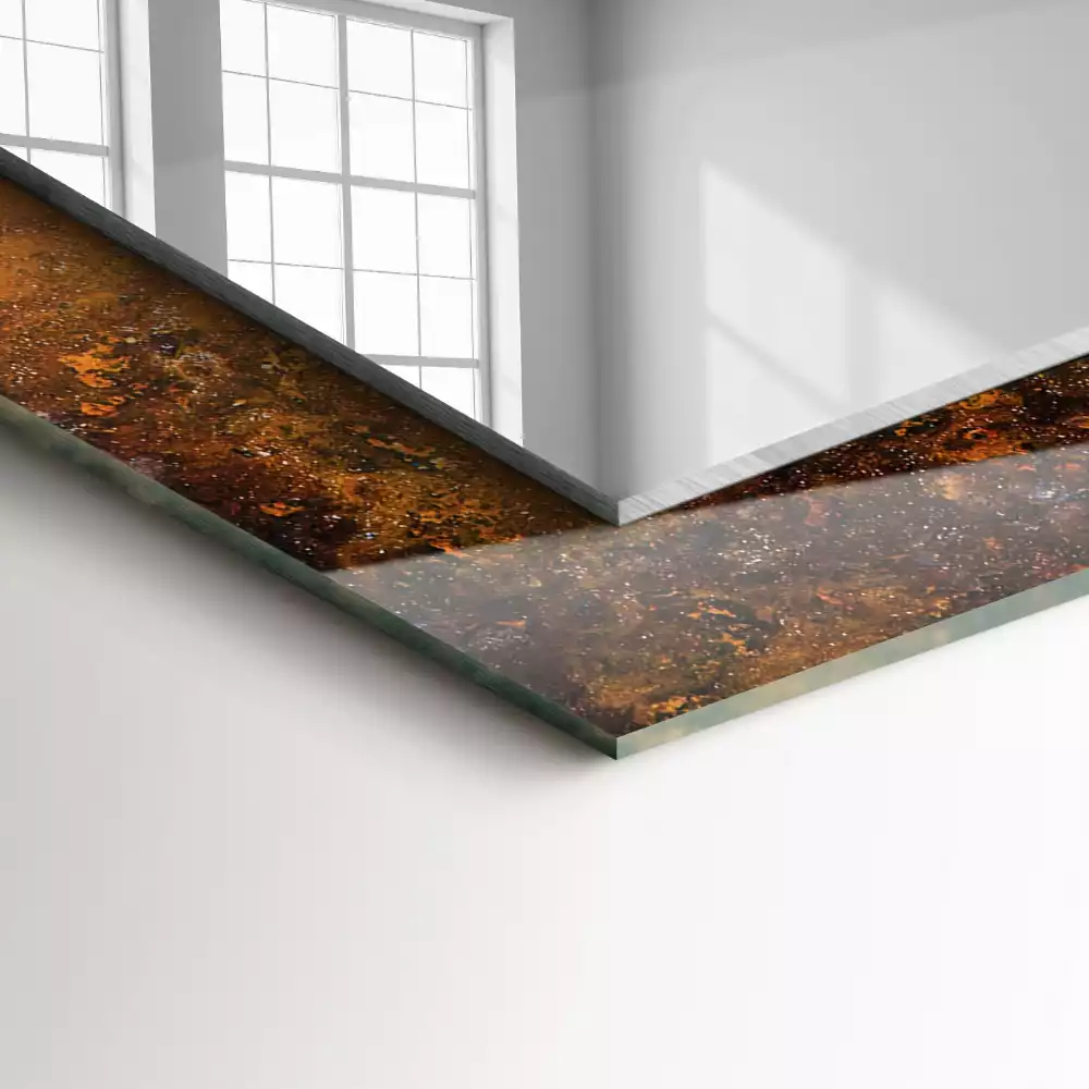 Miroir rectangulaire décoratif imprimé surface métallique rouillée