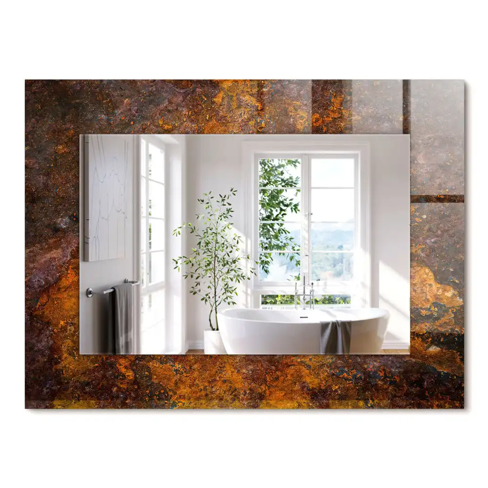 Miroir rectangulaire décoratif imprimé surface métallique rouillée