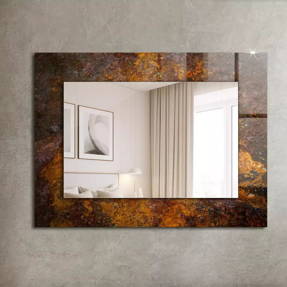Miroir rectangulaire décoratif imprimé surface métallique rouillée