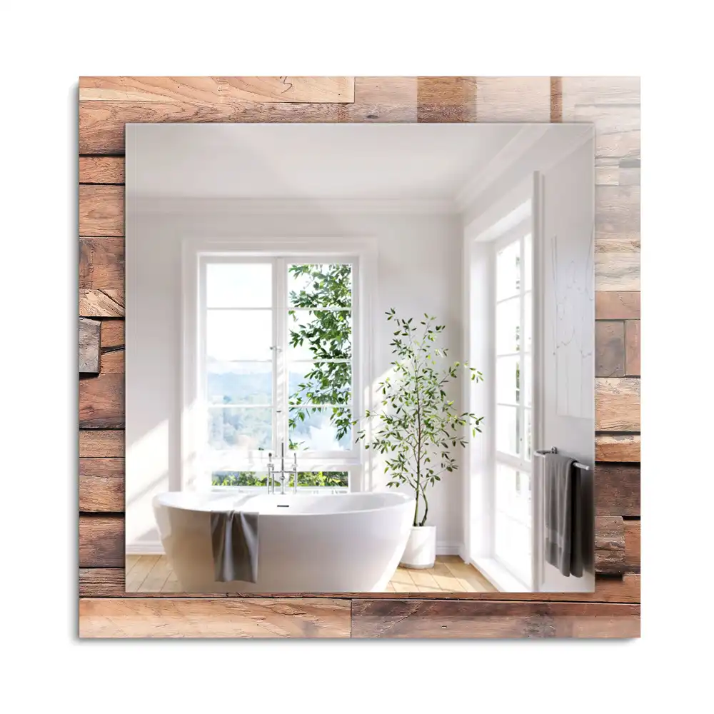 Miroir rectangulaire avec cadre imprimé mur en panneaux de bois
