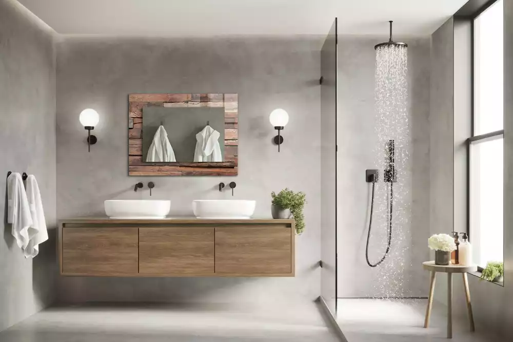 Miroir rectangulaire avec cadre imprimé mur en panneaux de bois