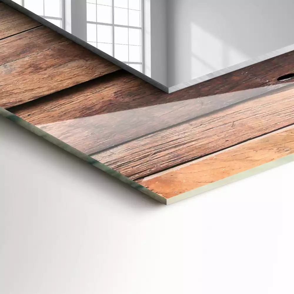 Miroir rectangulaire avec cadre imprimé mur en panneaux de bois