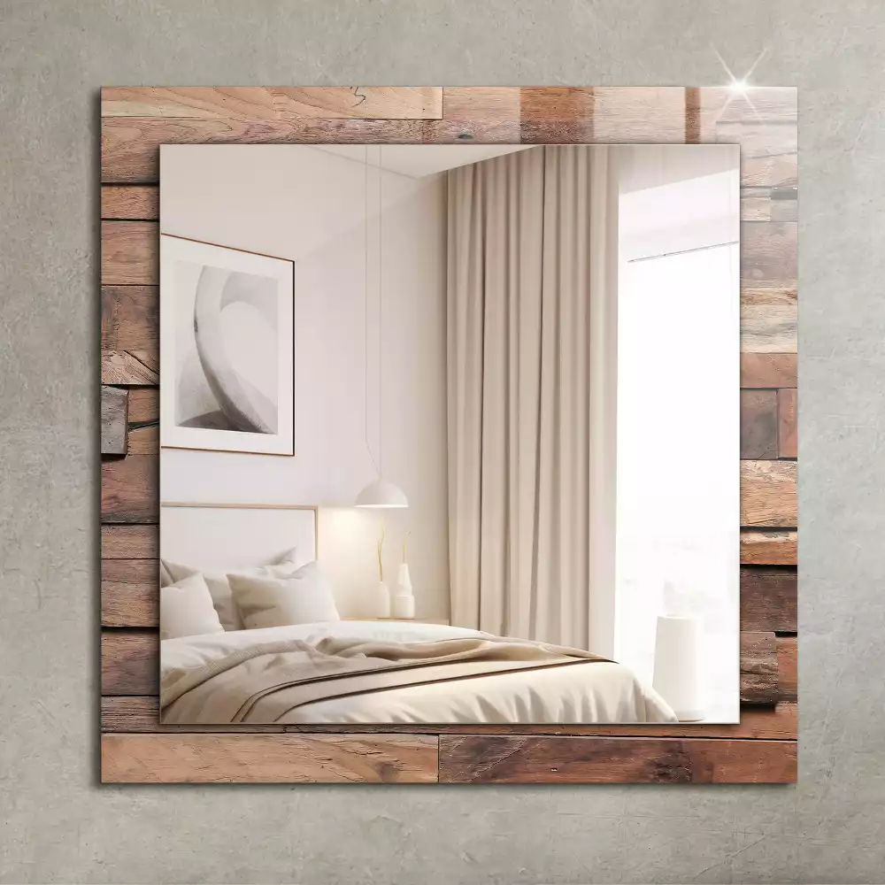 Miroir rectangulaire avec cadre imprimé mur en panneaux de bois